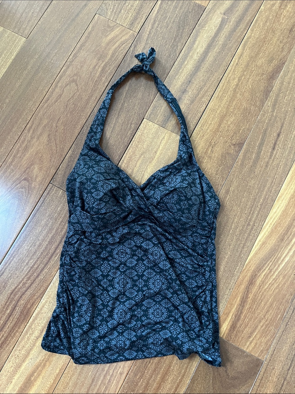 Merona Black Patterned Halter Tankini Top